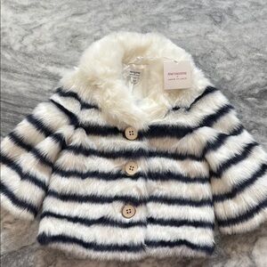 Janie and Jack Faux Fur Striped Jacket - White and Blue
